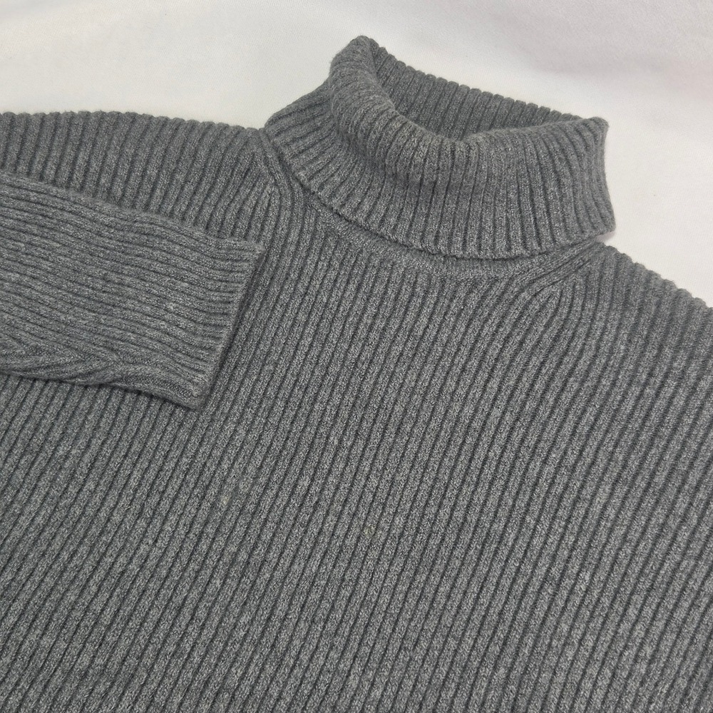 Marine Layer Womens Ribbed Turtleneck Sweater Gray Cotton Merino Wool Blend M
